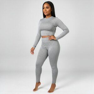 2 Piece Top and Long Pant Gray Set